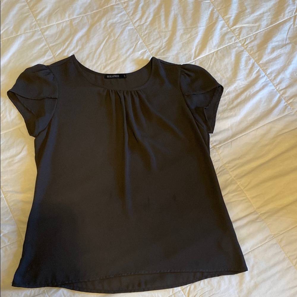 Mikarose Black Puff Sleeve Blouse with Cap Sleeves and Pleated Detail